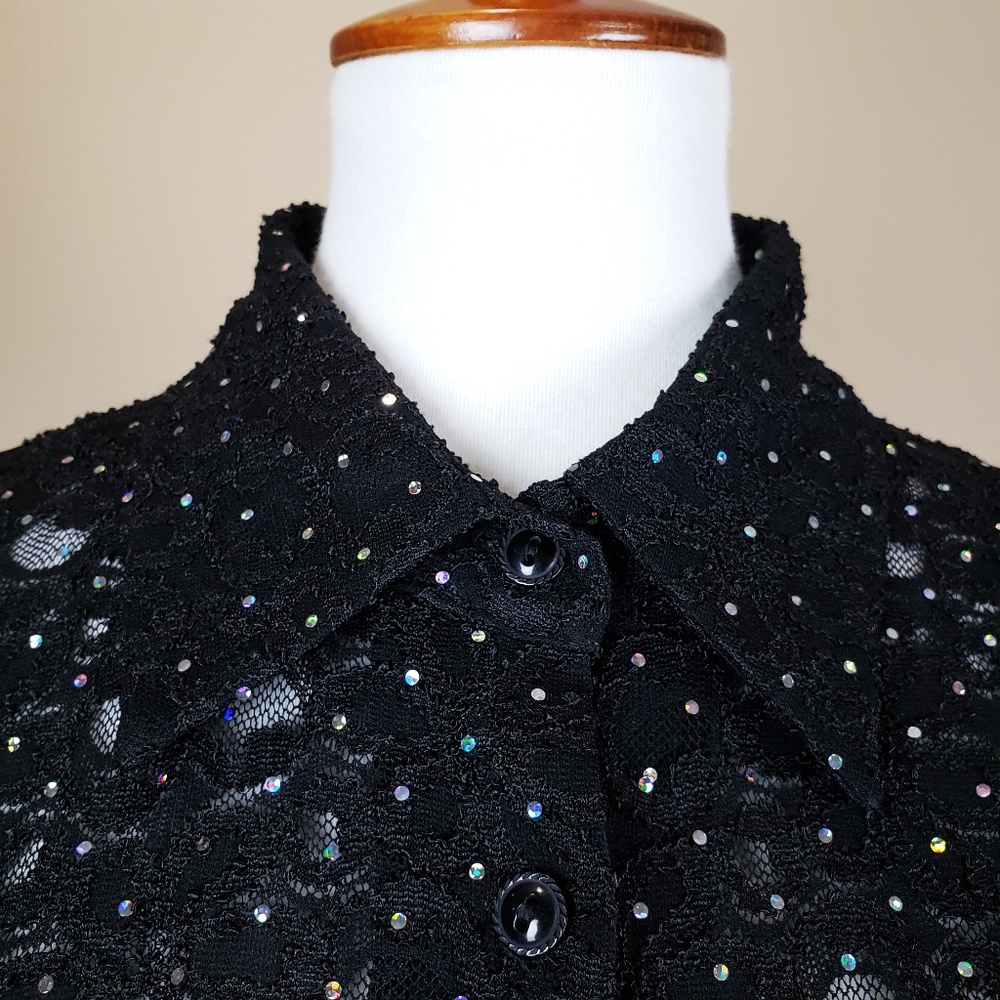 Exclusively Misook Rainbow Sequin Lace Button Down - Picture 5 of 7